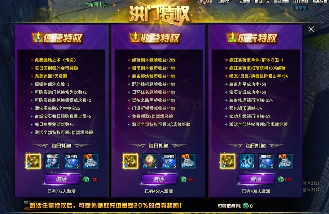 劍靈洪門崛起特權卡有哪些類型